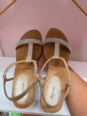Style & Co. Tan Sandals with Rhinestone T-Strap